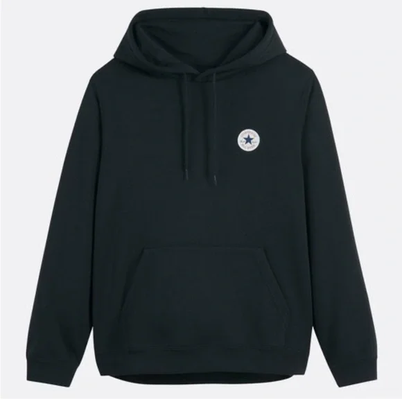 Converse Black Hooded Sweatshirt with Chest Patch - Picture 1 of 4